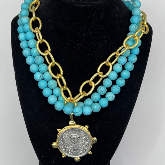 Susan Shaw Jewelry - 3666s turquoise and gold necklace by Susan Shaw